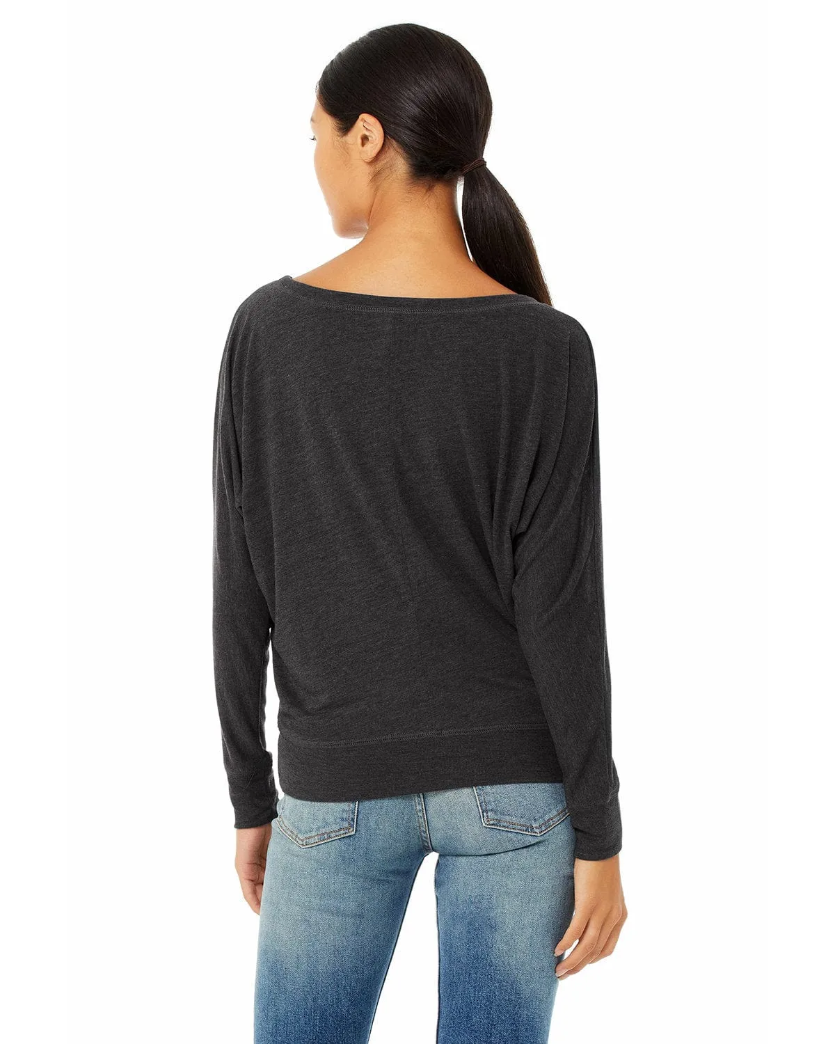 Bella Canvas Ladies Long Sleeve Off The Shoulder Top | Dark Gry Heather