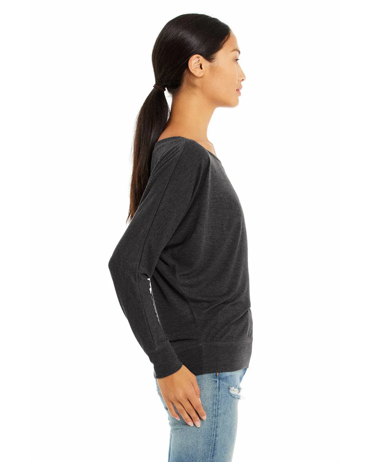 Bella Canvas Ladies Long Sleeve Off The Shoulder Top | Dark Gry Heather