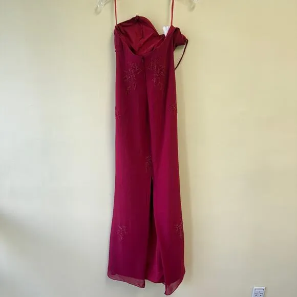 Bella Formals By Venus Red Beaded Floral Ruched Cocktail Prom Dinner Dress Sz 6
