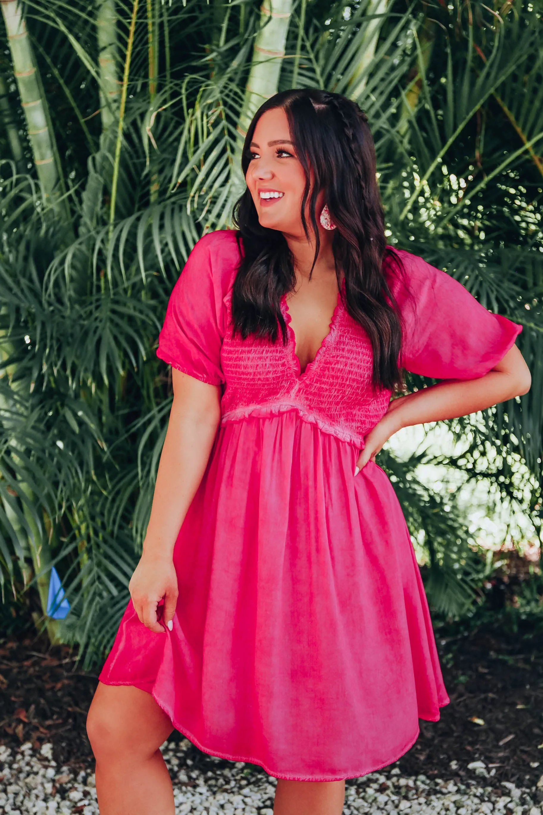 Berry Pink Smocked Dress