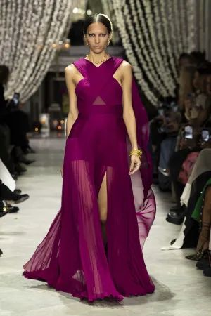 Berry Silk Chiffon Hand Pleated Gown