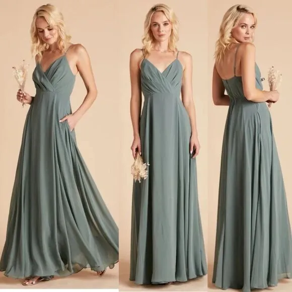 Birdy Grey Kaia Sea Glass Chiffon Dress Gown Bridesmaid Small Formal NEW Prom