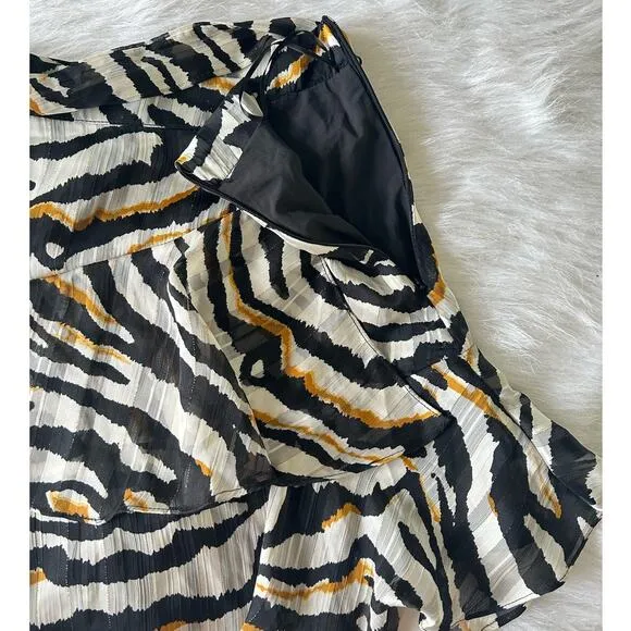 Bishop &amp; Young Anthropologie Aster Ruffle Mini Skirt Zebra Gold Print Size Small