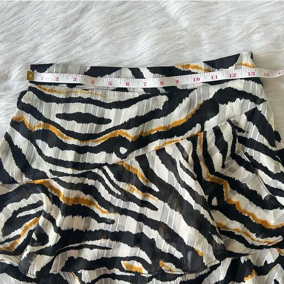 Bishop &amp; Young Anthropologie Aster Ruffle Mini Skirt Zebra Gold Print Size Small
