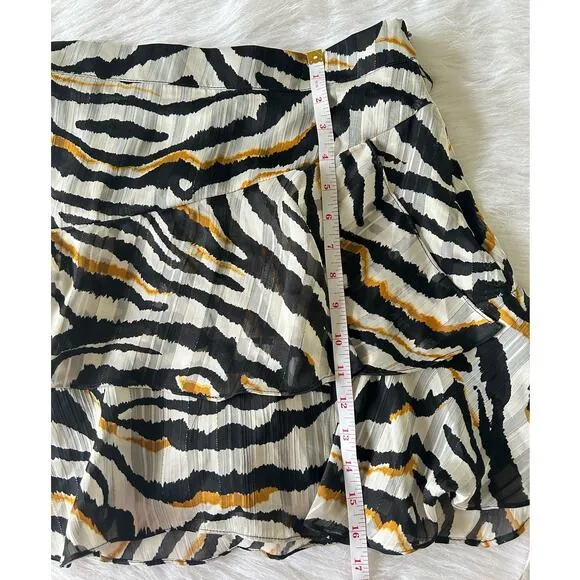 Bishop &amp; Young Anthropologie Aster Ruffle Mini Skirt Zebra Gold Print Size Small