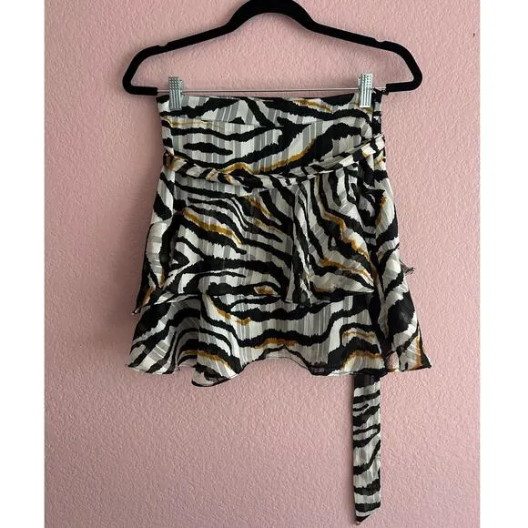 Bishop &amp; Young Anthropologie Aster Ruffle Mini Skirt Zebra Gold Print Size Small