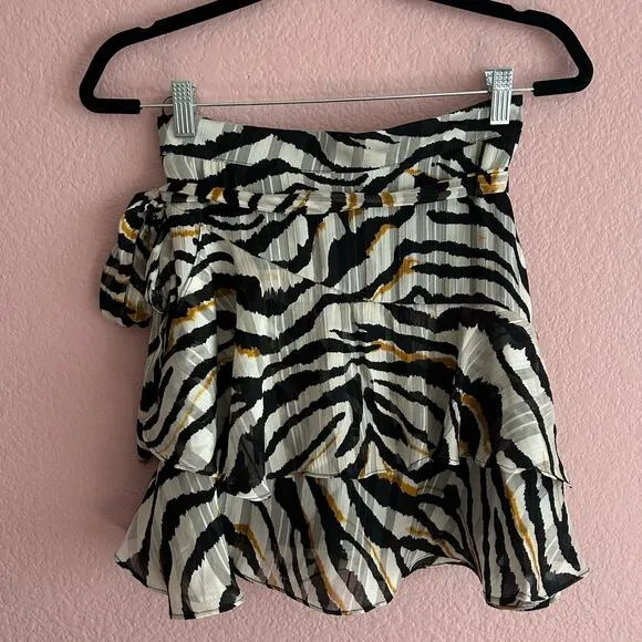 Bishop &amp; Young Anthropologie Aster Ruffle Mini Skirt Zebra Gold Print Size Small