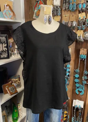 Black Eyelet Sleeve Top