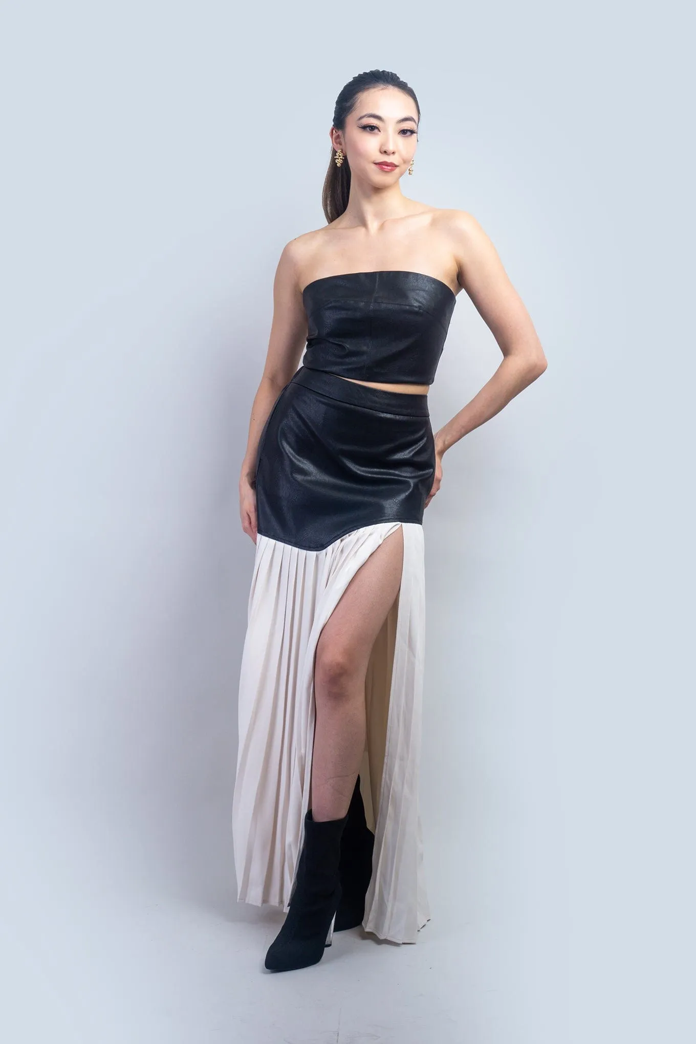 Black Faux Leather  Strapless Band Crop Top