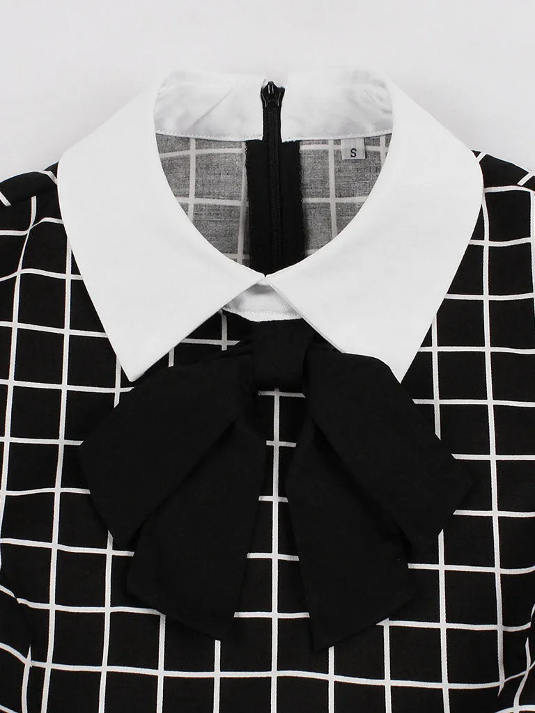 Black Plaid PeterPan Collar Short Sleeve High Waist Vintage Cotton 1950S Dress