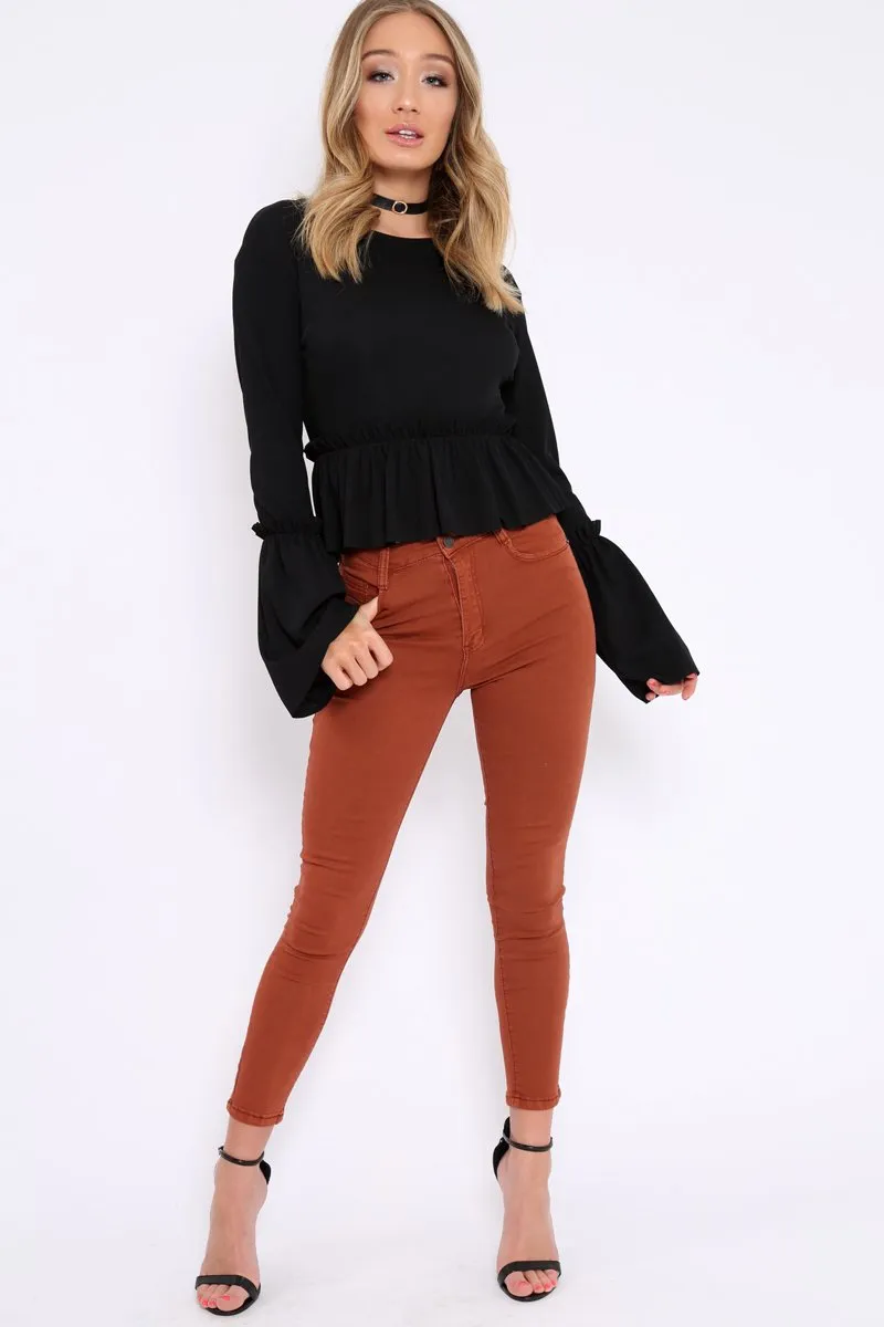 Black Rib Ruffle Top - Alaria