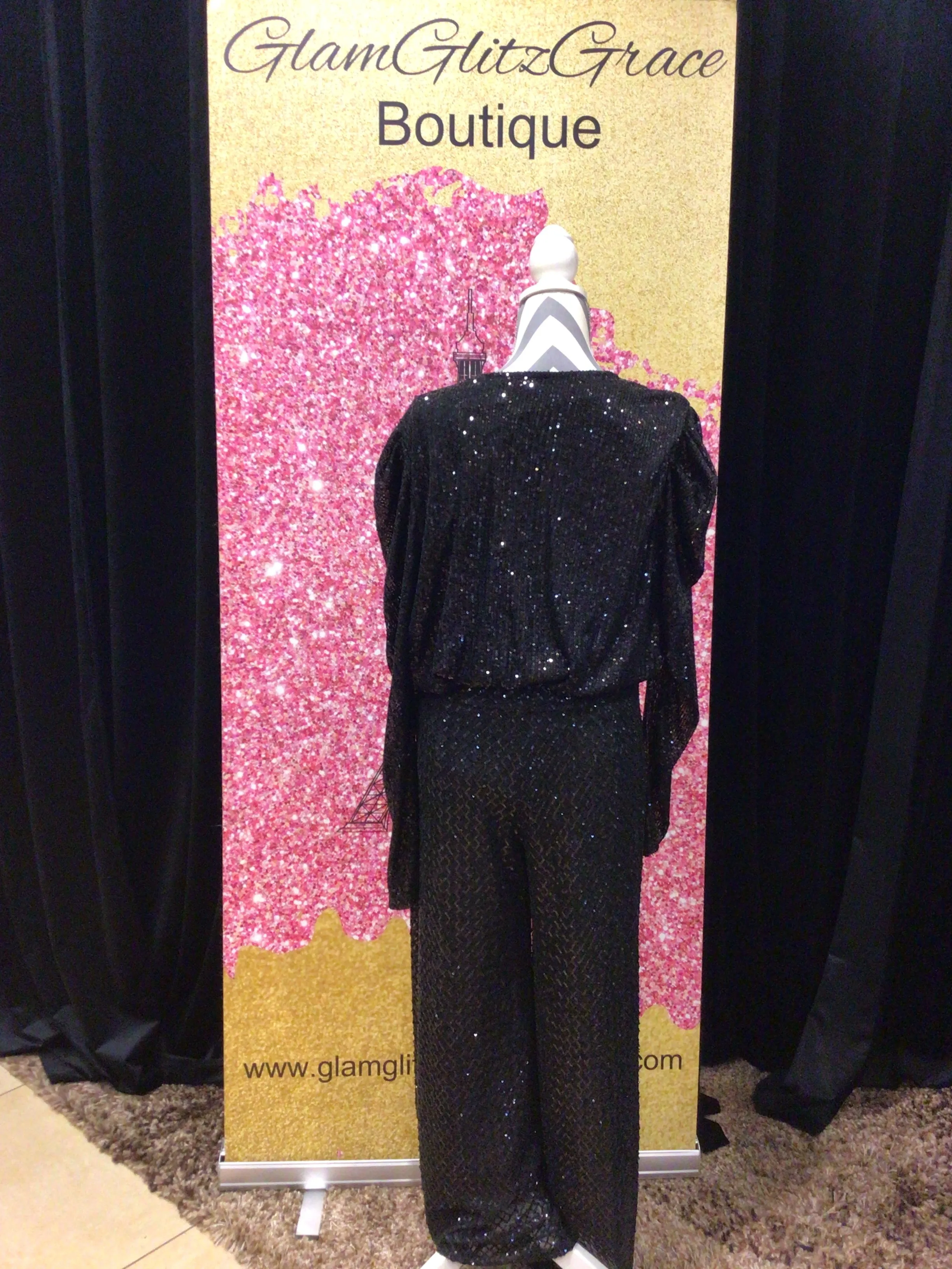 Black Sequin V-cut Bodysuit