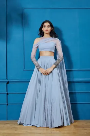 Blue Lehenga with Blue Blouse and Dupatta