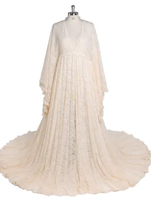 Boho Lace Maternity Dress for Photography Adjustable Waist Maternity Gowns for Baby Shower