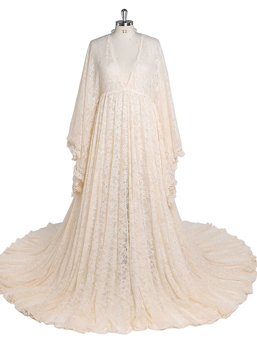 Boho Lace Maternity Dress for Photography Adjustable Waist Maternity Gowns for Baby Shower