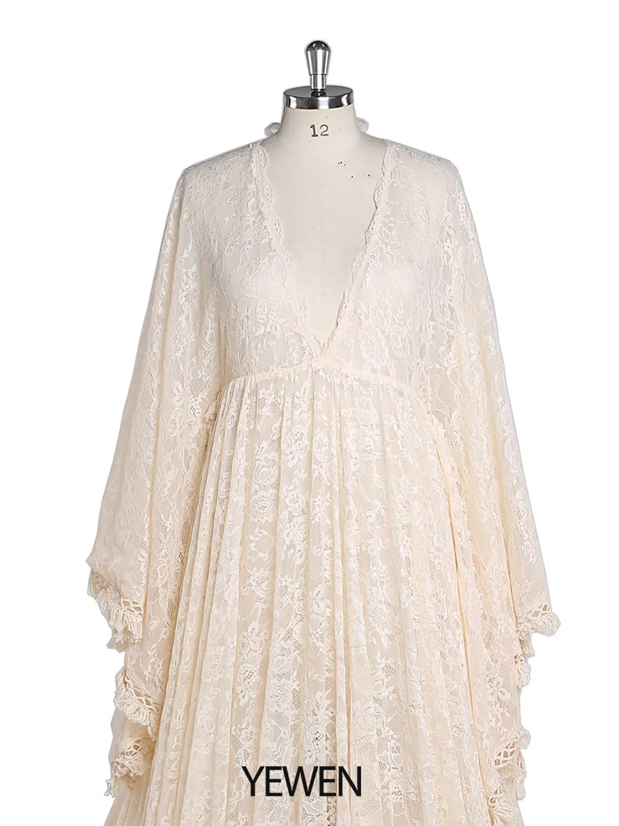 Boho Lace Maternity Dress for Photography Adjustable Waist Maternity Gowns for Baby Shower