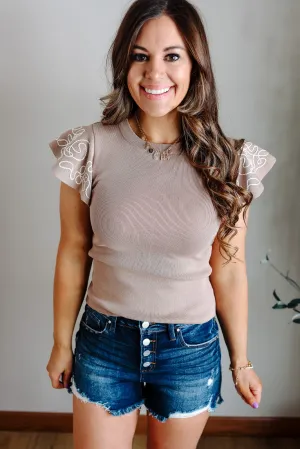 Bristol Embroidered Sleeve Tank - Taupe