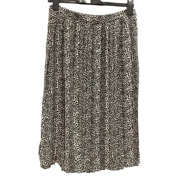 Brooks Brothers - Crepe Pleated Neutral Spotted Print Midi Skirt