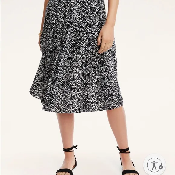 Brooks Brothers - Crepe Pleated Neutral Spotted Print Midi Skirt