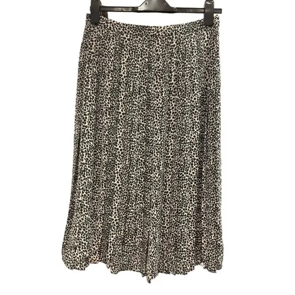 Brooks Brothers - Crepe Pleated Neutral Spotted Print Midi Skirt