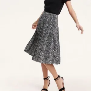 Brooks Brothers - Crepe Pleated Neutral Spotted Print Midi Skirt