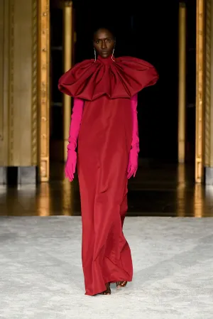 Burgundy Mock Neck Sculptured A-Line Gown
