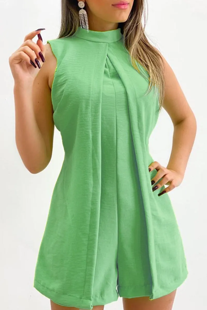 Casual Solid Patchwork Half A Turtleneck Regular Romper