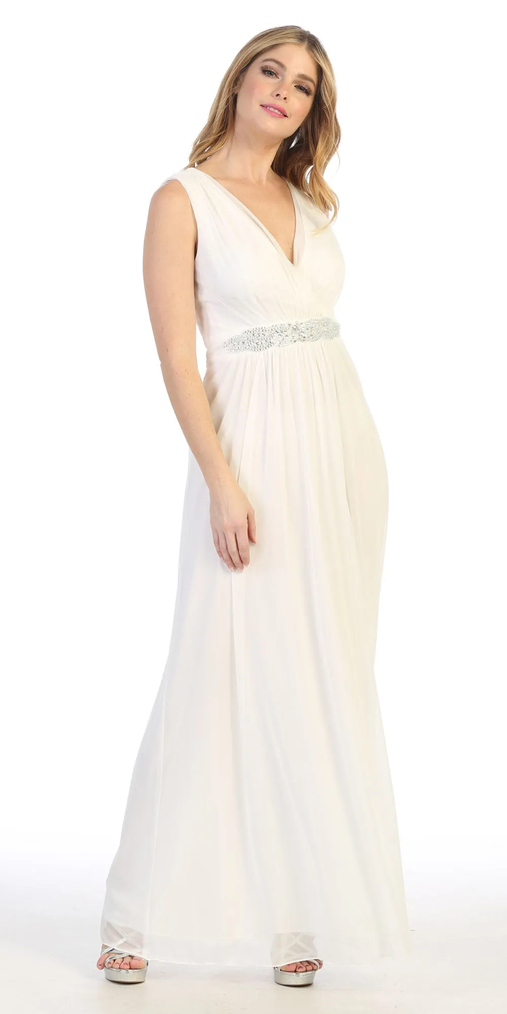Celavie 6474 V-Neck Sleeveless A-Line Long Dress