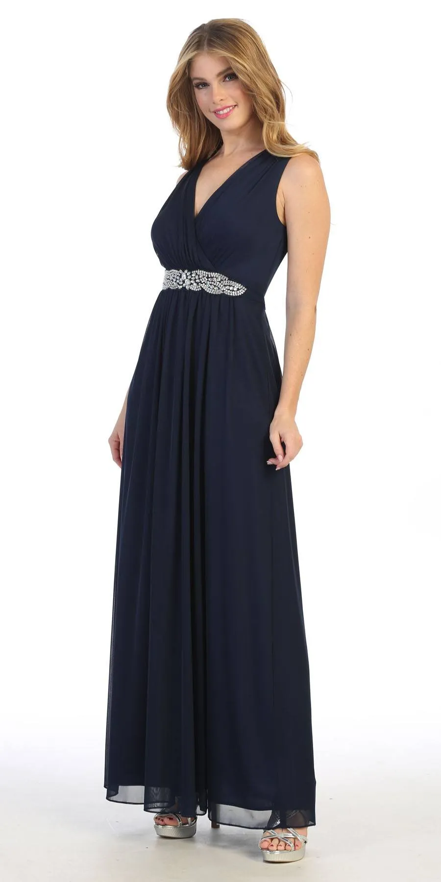 Celavie 6474 V-Neck Sleeveless A-Line Long Dress