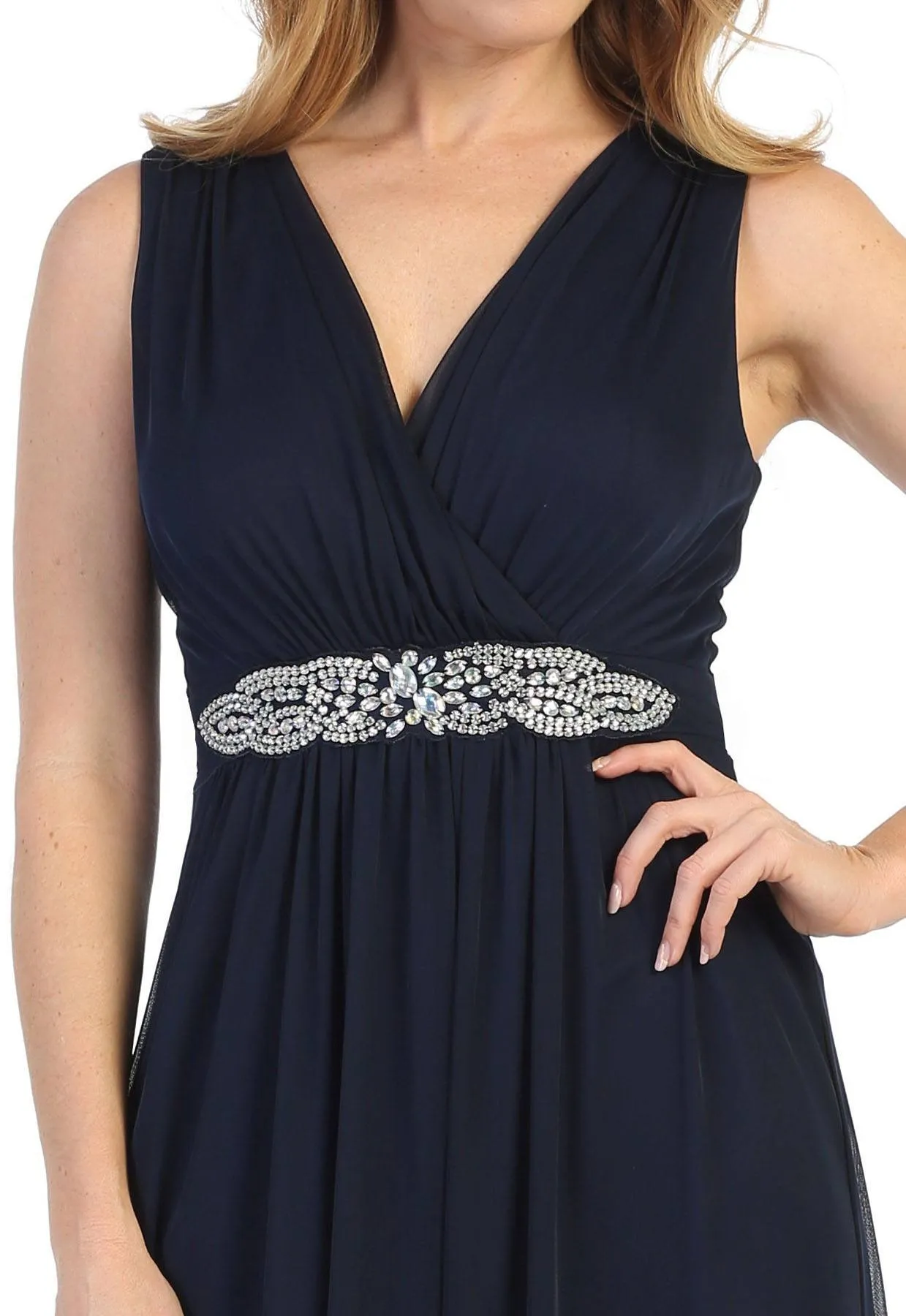 Celavie 6474 V-Neck Sleeveless A-Line Long Dress