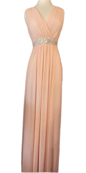 Celavie 6474 V-Neck Sleeveless A-Line Long Dress