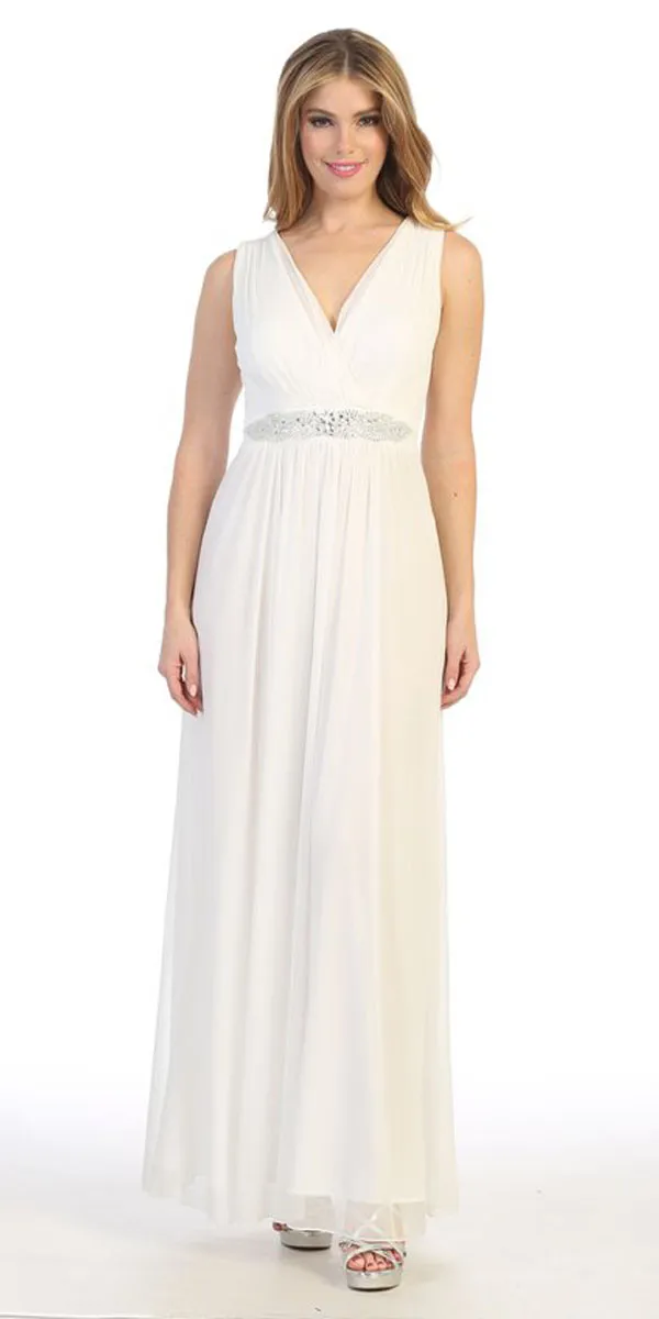 Celavie 6474 V-Neck Sleeveless A-Line Long Dress
