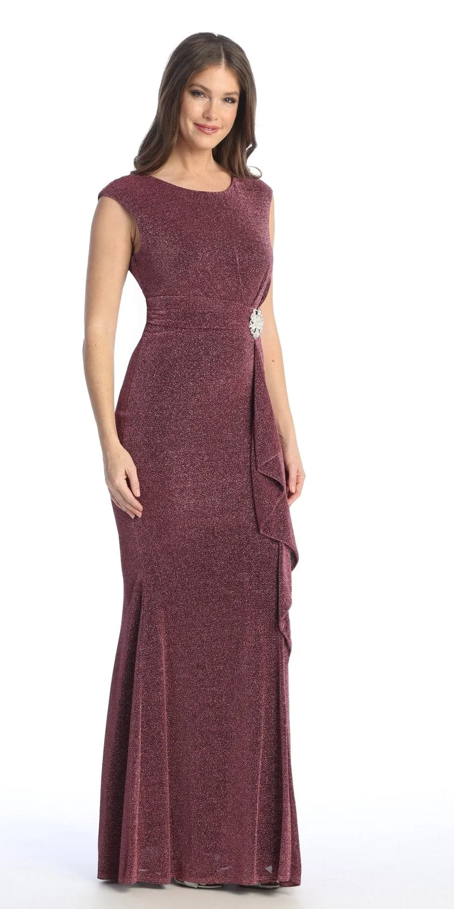 Celavie 6514-L Long Cap Sleeve Dress with Ruffle