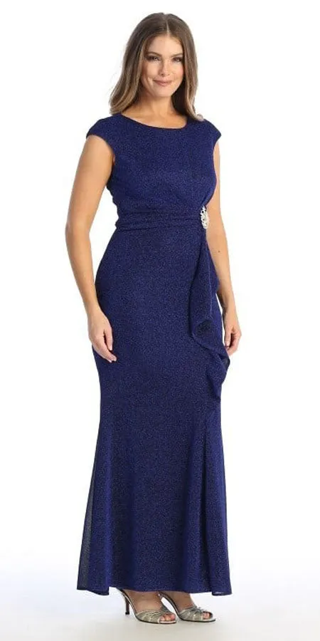 Celavie 6514-L Long Cap Sleeve Dress with Ruffle