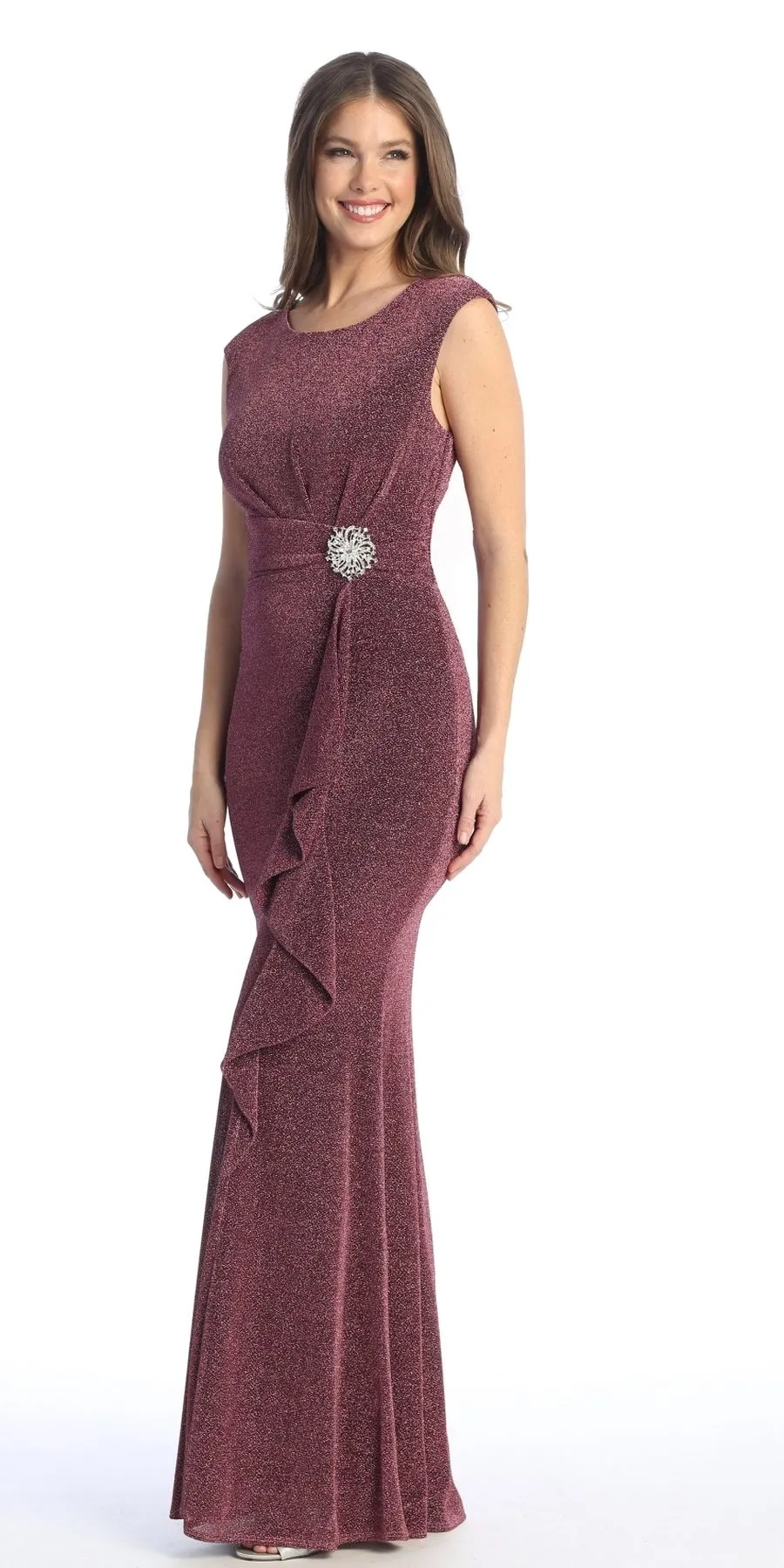 Celavie 6514-L Long Cap Sleeve Dress with Ruffle