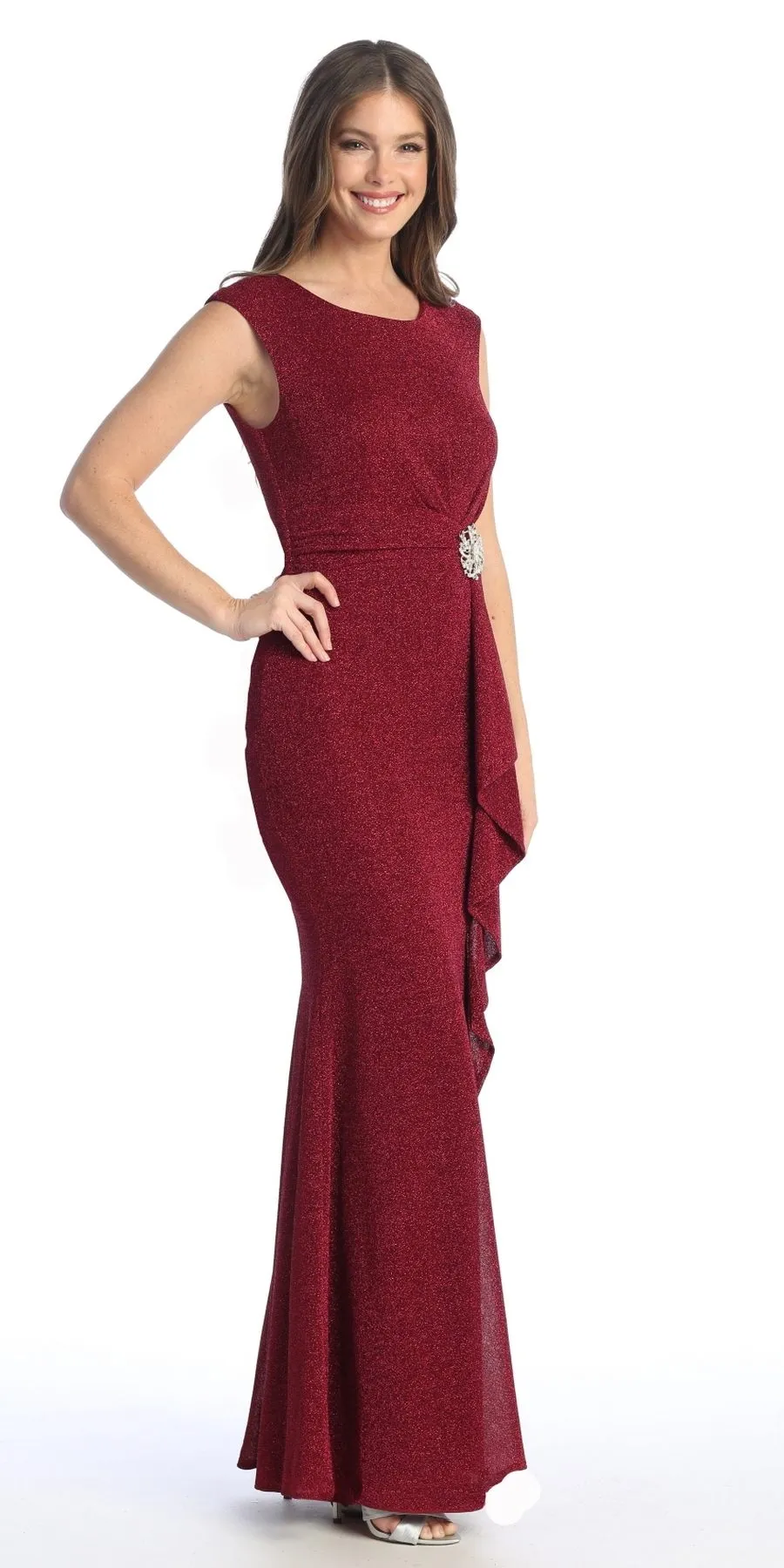 Celavie 6514-L Long Cap Sleeve Dress with Ruffle