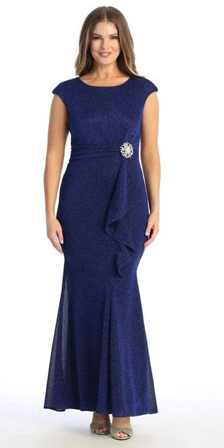 Celavie 6514-L Long Cap Sleeve Dress with Ruffle