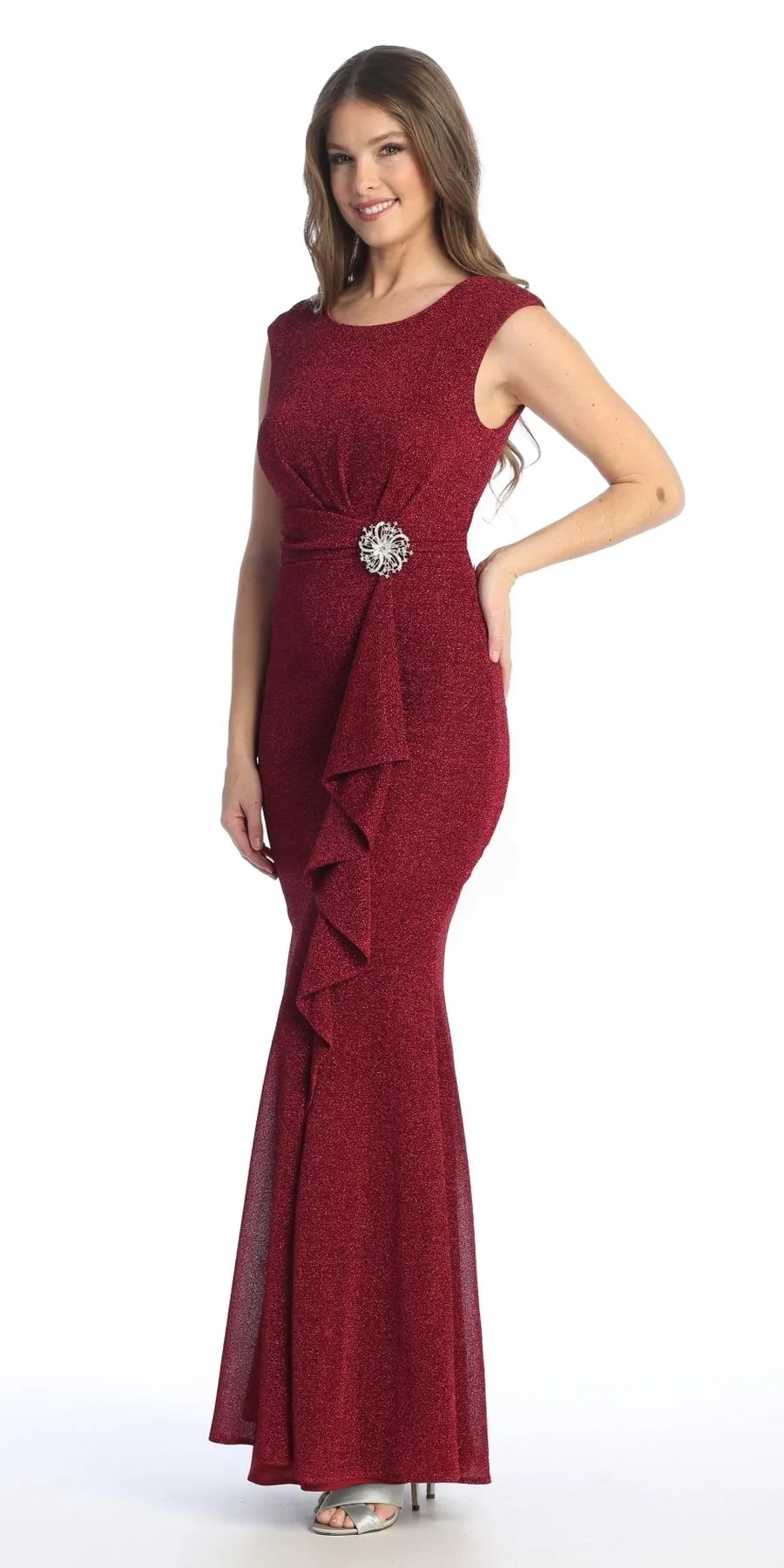 Celavie 6514-L Long Cap Sleeve Dress with Ruffle
