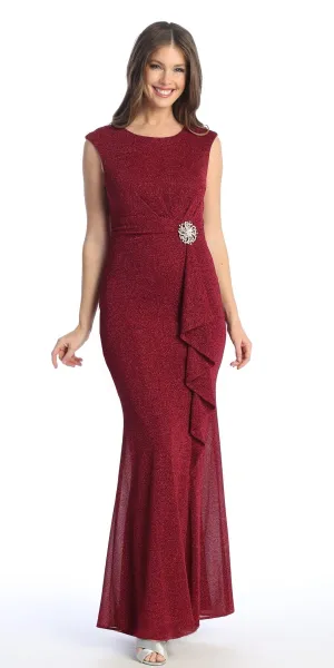 Celavie 6514-L Long Cap Sleeve Dress with Ruffle