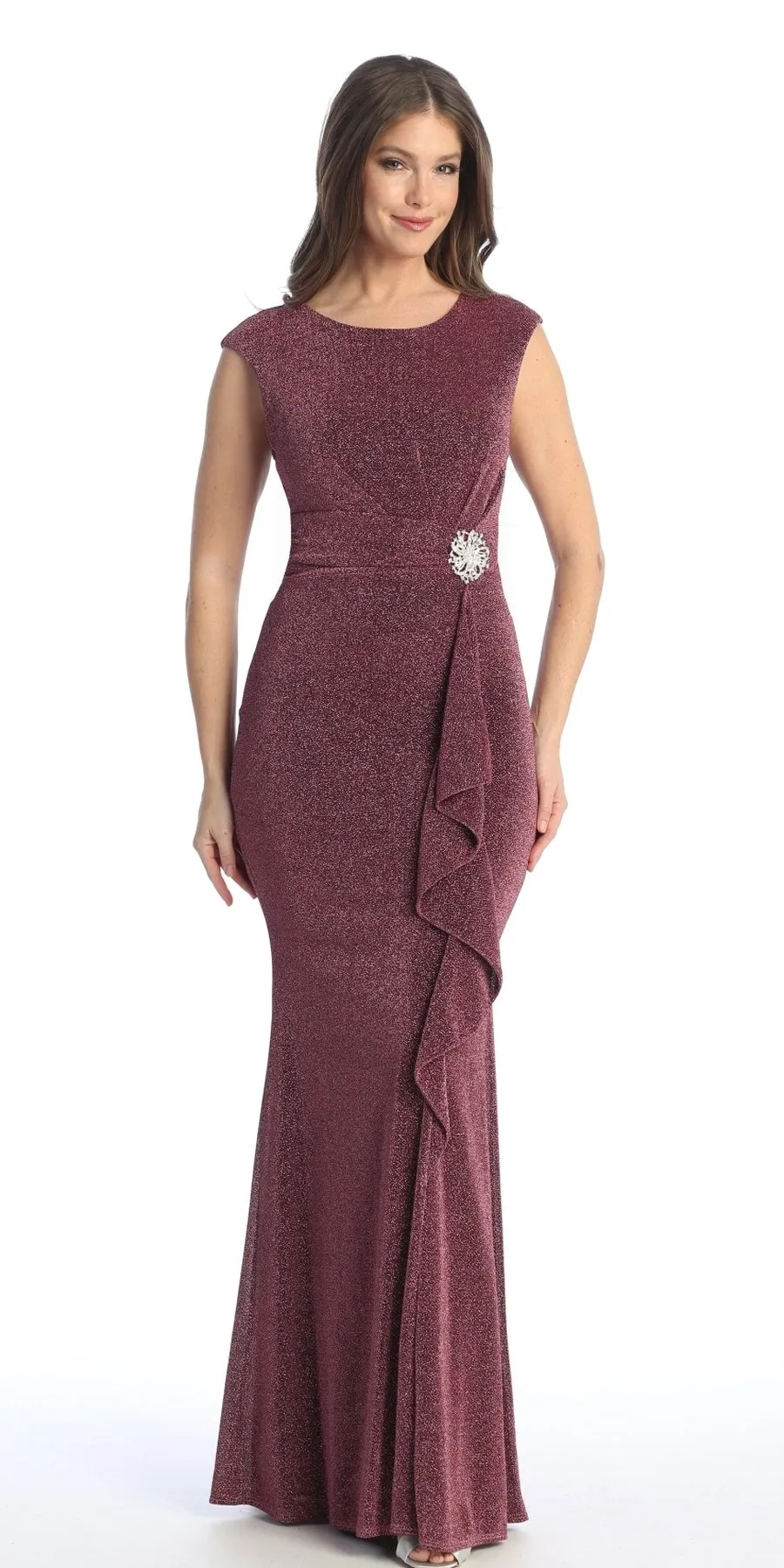 Celavie 6514-L Long Cap Sleeve Dress with Ruffle