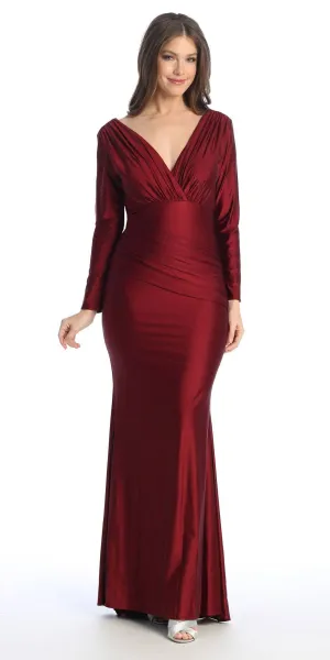 Celavie 6551-L Fitted Mermaid Ruched Long Sleeve Dress