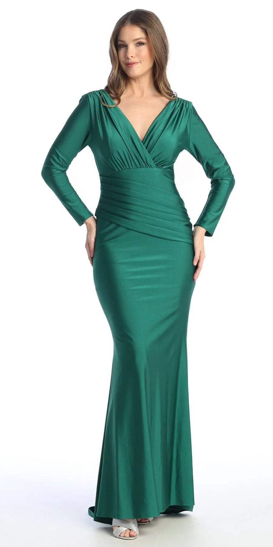 Celavie 6551-L Fitted Mermaid Ruched Long Sleeve Dress