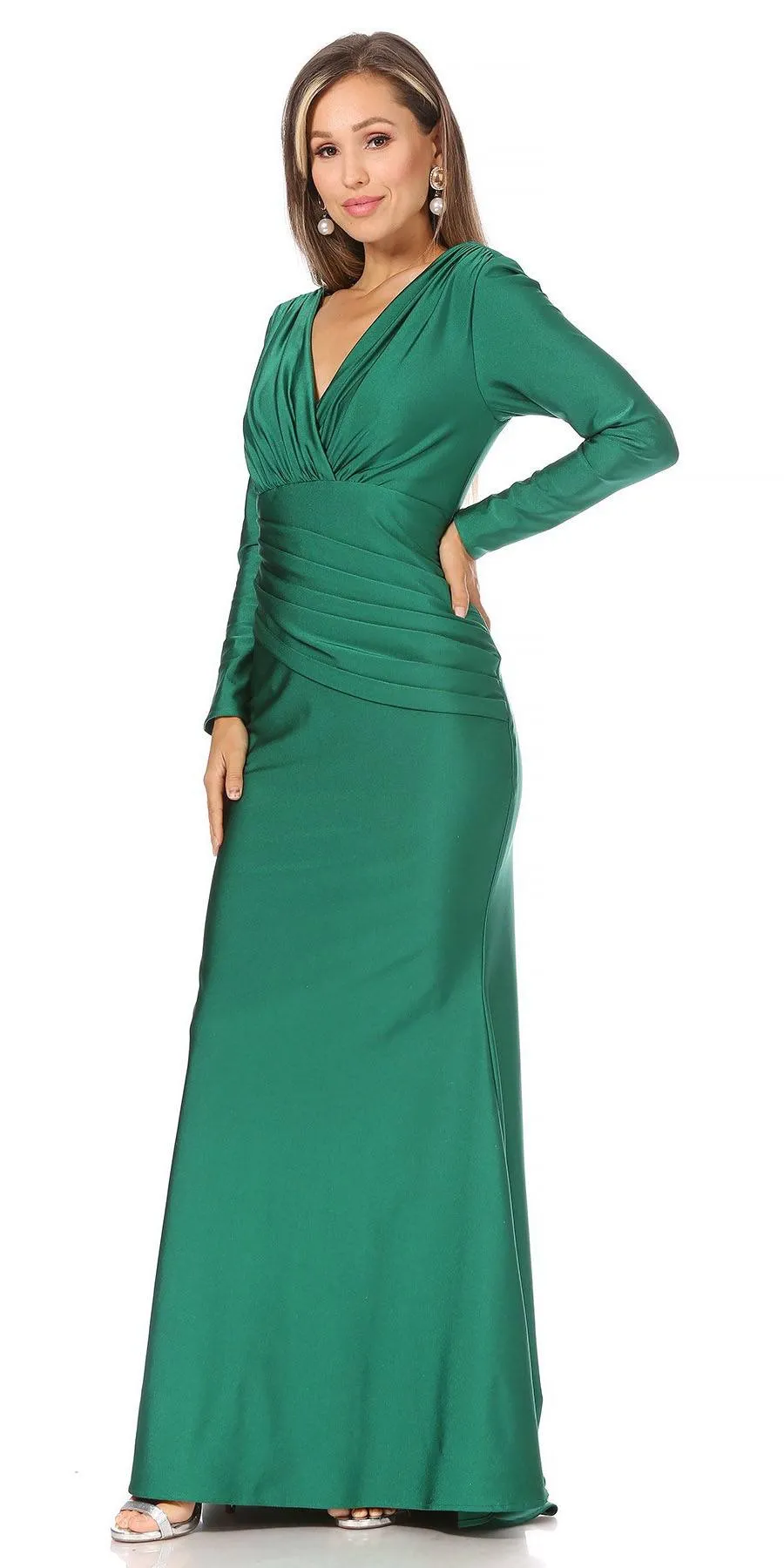 Celavie 6551-L Fitted Mermaid Ruched Long Sleeve Dress