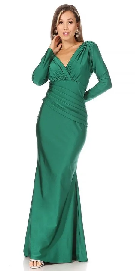 Celavie 6551-L Fitted Mermaid Ruched Long Sleeve Dress