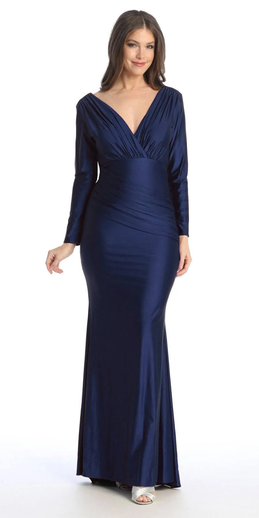 Celavie 6551-L Fitted Mermaid Ruched Long Sleeve Dress