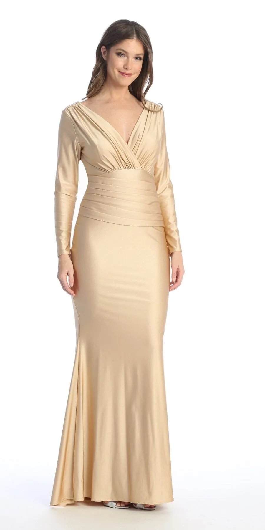 Celavie 6551-L Fitted Mermaid Ruched Long Sleeve Dress
