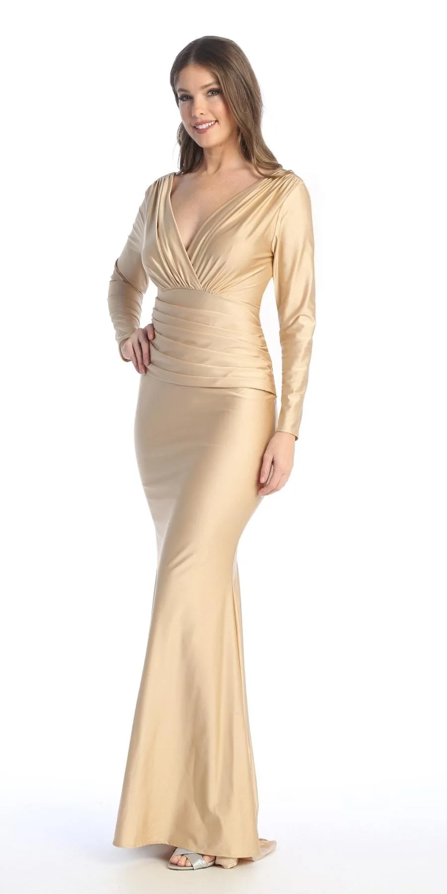 Celavie 6551-L Fitted Mermaid Ruched Long Sleeve Dress