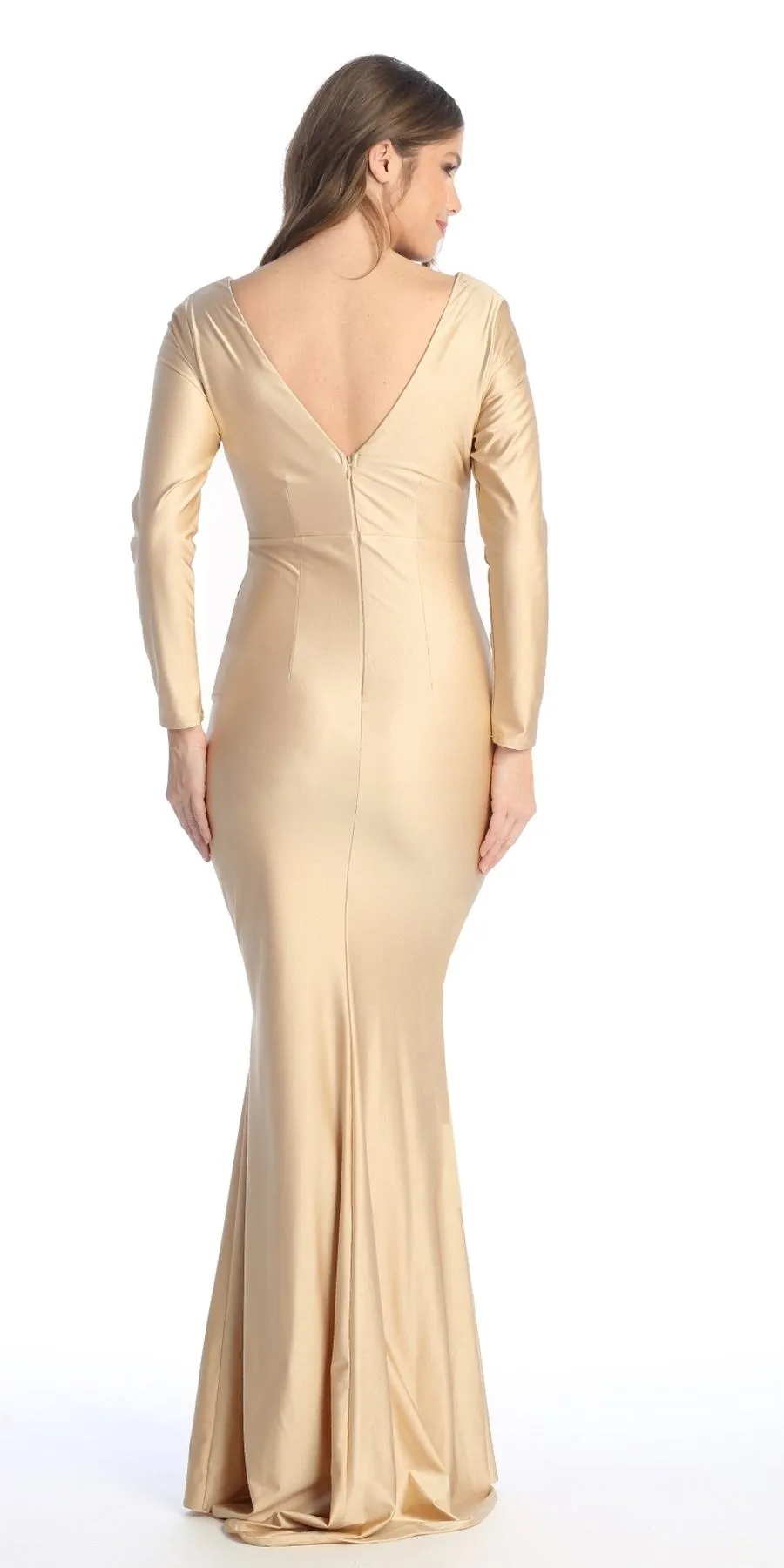 Celavie 6551-L Fitted Mermaid Ruched Long Sleeve Dress