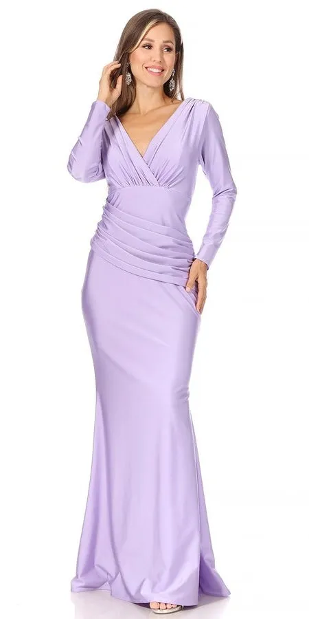 Celavie 6551-L Fitted Mermaid Ruched Long Sleeve Dress