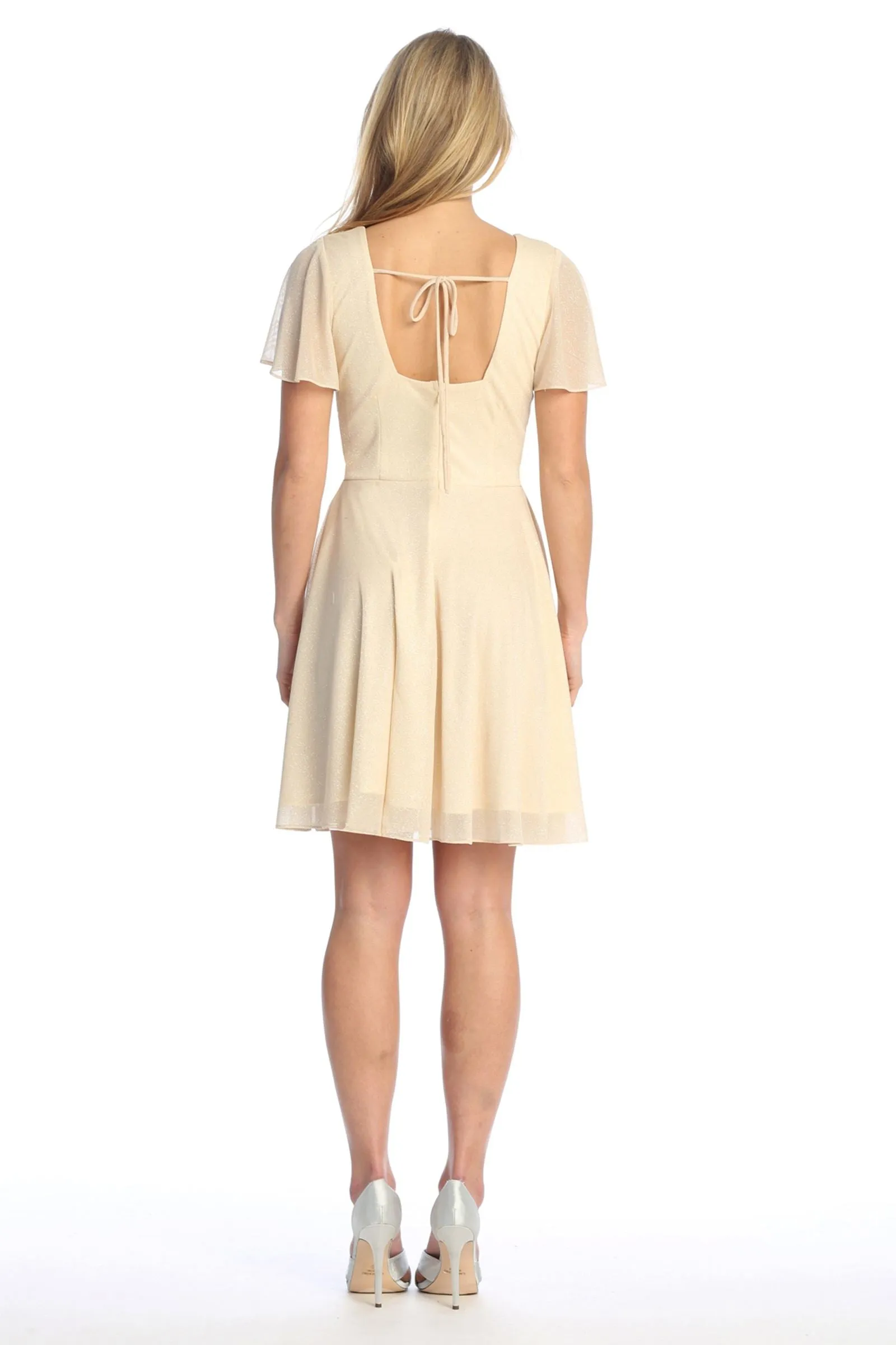 Celavie 6583-S Knee Length A-Line Short Sleeve Dress with Slit